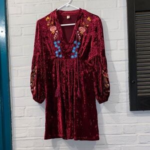 Velour Embroidered Dress